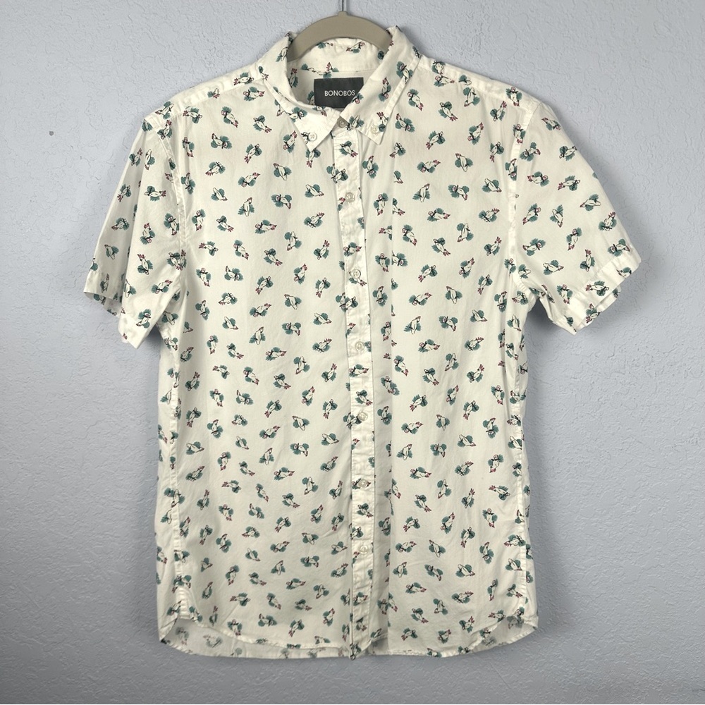 Bonobos Men’s Riviera Cockatoo Print Button Down Shirt Medium Slim Fit